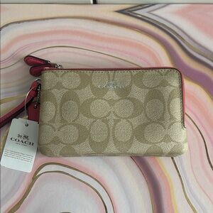 Coach Beige and Pink Wristlet Clutch